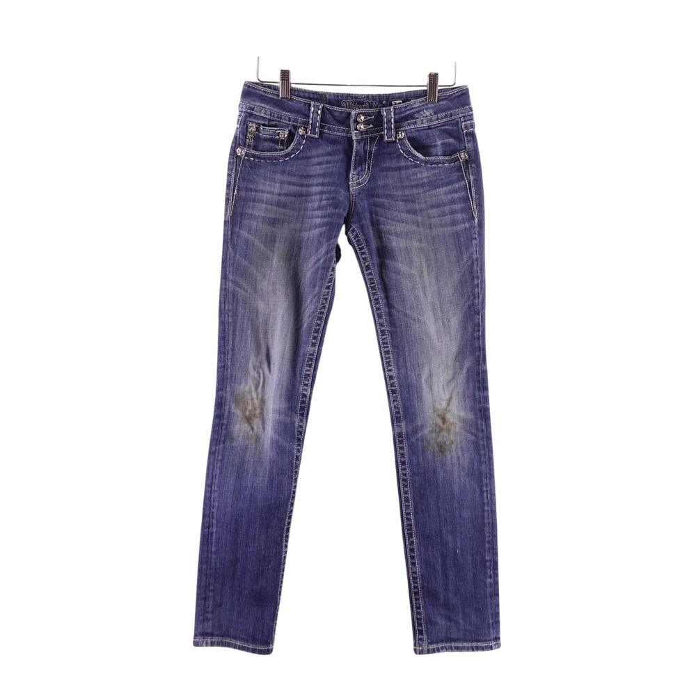 Miss Me Womens 30x32 Skinny Jeans Dark Wash Wing Embellished JP6003S Blue Denim